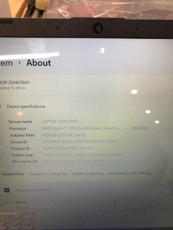 Photo 7 of HP 15.6" Touchscreen Laptop w/Windows 10 S Mode, Natural Silver (15-ef1041nr) AMD RYZEN 3 3250U 4 GB GDDR4 256 GB PCIe NVMe M.2 SSD