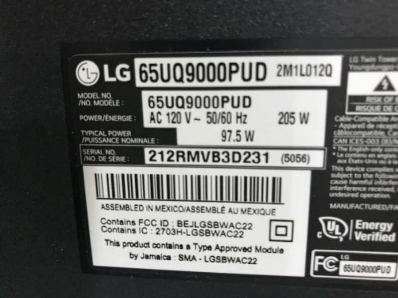 Photo 8 of PARTS ONLY DAMAGED SCREEN 
LG 65-Inch Class UQ9000 Series Alexa Built-in 4K Smart TV (3840 x 2160),Bluetooth, Wi-Fi, USB, Ethernet, HDMI 60Hz Refresh Rate, AI-Powered 4K, Cloud Gaming (65UQ9000PUD, 2022)
