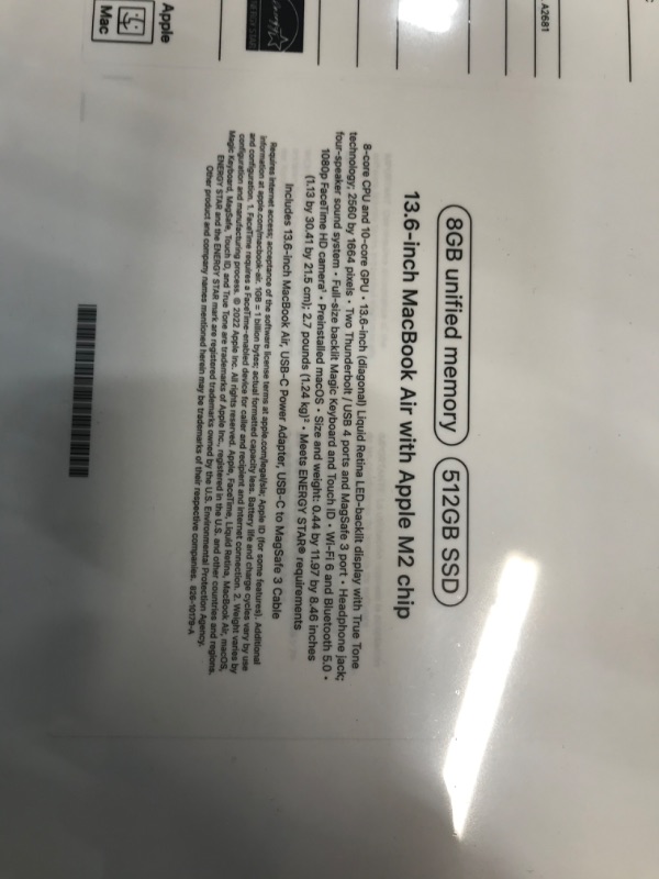 Photo 10 of New and sealed 
Apple 2022 MacBook Air Laptop with M2 chip: 13.6-inch Liquid Retina Display, 8GB RAM, 512GB SSD Storage, Backlit Keyboard, 1080p FaceTime HD Camera. Works with iPhone and iPad; Silver
