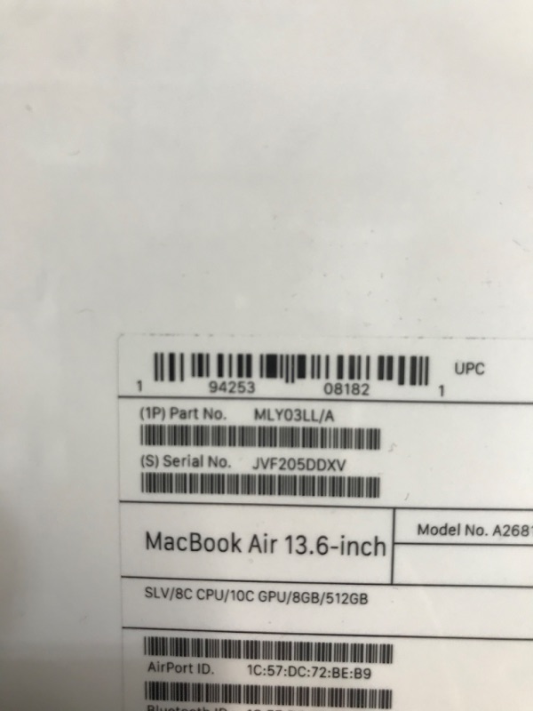 Photo 12 of New and sealed 
Apple 2022 MacBook Air Laptop with M2 chip: 13.6-inch Liquid Retina Display, 8GB RAM, 512GB SSD Storage, Backlit Keyboard, 1080p FaceTime HD Camera. Works with iPhone and iPad; Silver
