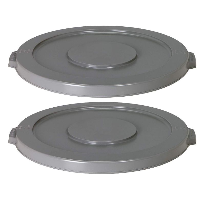 Photo 1 of AMAZONCOMMERCIAL ROUND LID TO FIT 32 GALLON HEAVY DUTY ROUND BASE TRASH CAN, GREY, 2-PACK GREY 32 GALLON 2 PACK
