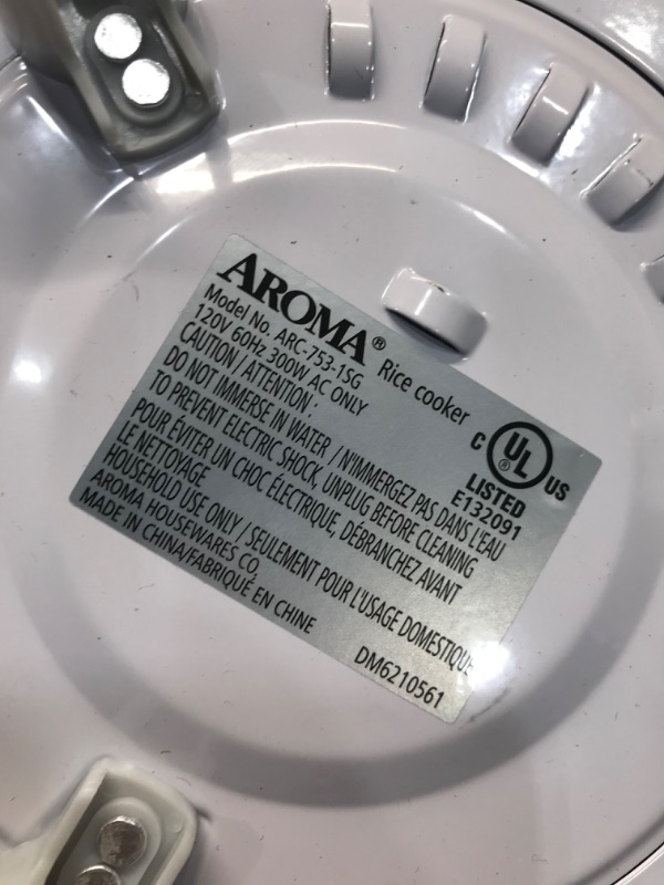 Photo 8 of AROMA HOUSEWARES 6-CUP (COOKED) / 1.2QT. SELECT STAINLESS POT-STYLE RICE COOKER, & FOOD STEAMER, ONE-TOUCH OPERATION, WHITE
