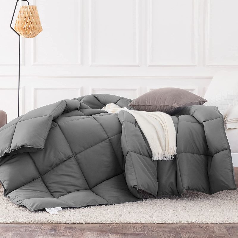 Photo 1 of Amazon Brand - Pinzon All-Season Down Alternative Comforter with Duvet Tabs?Grey
