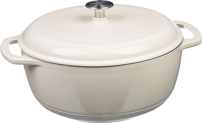 Photo 1 of Amazon Basics Enameled Cast Iron Covered Dutch Oven, 6-Quart, White