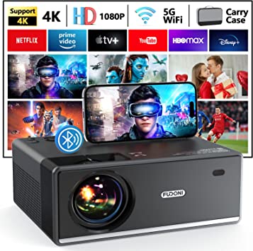 Photo 1 of Projector with WiFi and Bluetooth, Projector 4K Support Native 1080P Projector, 5G WiFi FUDONI Outdoor Projector with 400 ANSI Max 300" Display, Movie Projector Compatible w/iOS/Android/Win/PS5
