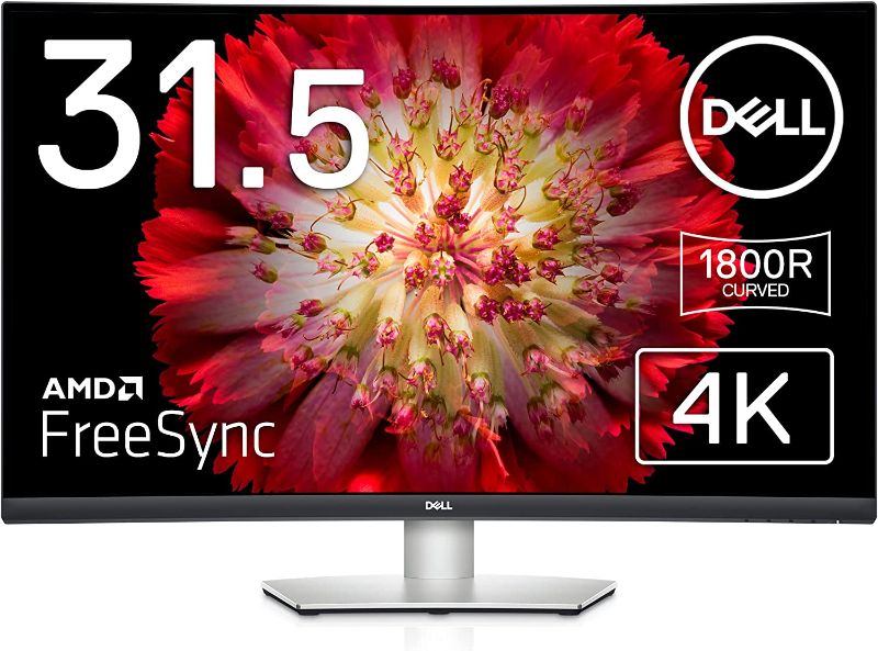 Photo 1 of Dell S3221QS 32 Inch Curved 4K UHD, VA Ultra-Thin Bezel Monitor, AMD FreeSync, HDMI, DisplayPort, Built in Speakers, VESA Certified, Silver
