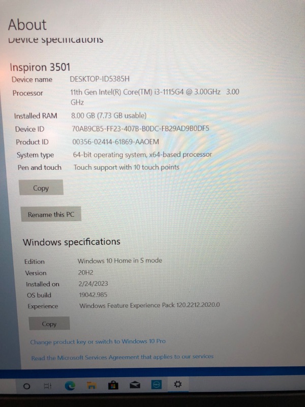 Photo 5 of Dell Inspiron i3501-15 Home & Business Laptop (Intel i3-1115G4 2-Core, 8GB RAM, 512GB SATA SSD, Intel UHD, 15.6" Touch Full HD (1920x1080), WiFi, Bluetooth, Webcam, HDMI, Win 10 Home S-Mode) (Renewed)
