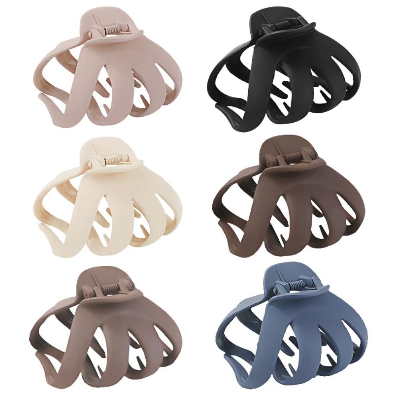 Photo 1 of Big Claw Hair Clips for Thick Hair, 3.2'' Matte Octopus Clips Large Hair Claw Clips for Women and Girls, Neutral Hair Jaw Clips Strong Hold Jumbo Hair Clip for All Hair Types, 6 Packs (Neutral)