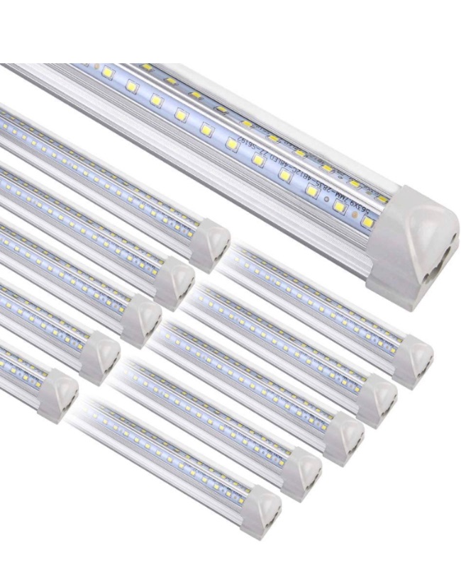 Photo 1 of Unable to test************8FT LED Shop Light Fixture, 10 Pack T8 Integrated LED Tube Lights, 72W 9500LM 6500K High Output Clear Cover, V Shape 270 Degree LED Lighting for Garage Warehouse, Upgraded Shop Lights Plug and Play