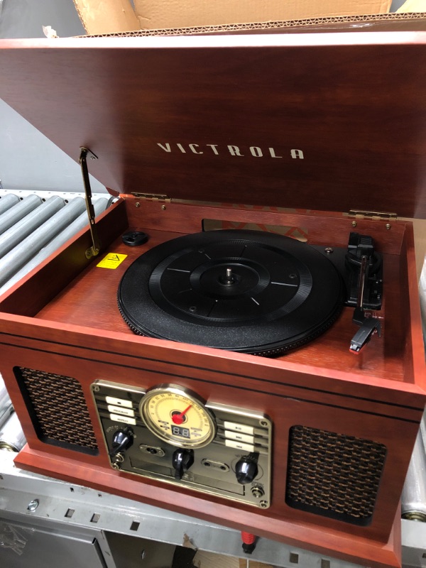 Photo 2 of Victrola Nostalgic 7-in-1 Bluetooth Record Player & Multimedia Center with Built-in Speakers - 3-Speed Turntable, CD & Cassette Player, AM/FM Radio, USB | Wireless Music Streaming | Mahogany
