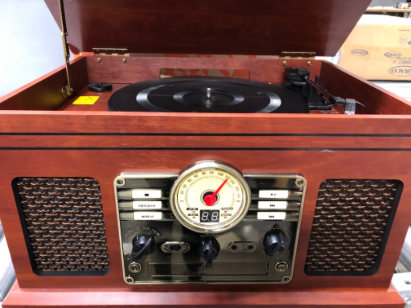 Photo 1 of Victrola Nostalgic 7-in-1 Bluetooth Record Player & Multimedia Center with Built-in Speakers - 3-Speed Turntable, CD & Cassette Player, AM/FM Radio, USB | Wireless Music Streaming | Mahogany
