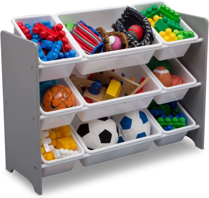 Photo 1 of Delta Children Bin Plastic Toy Organizer, Grey, 9 Count, 13 pounds, TB83461GN-026
