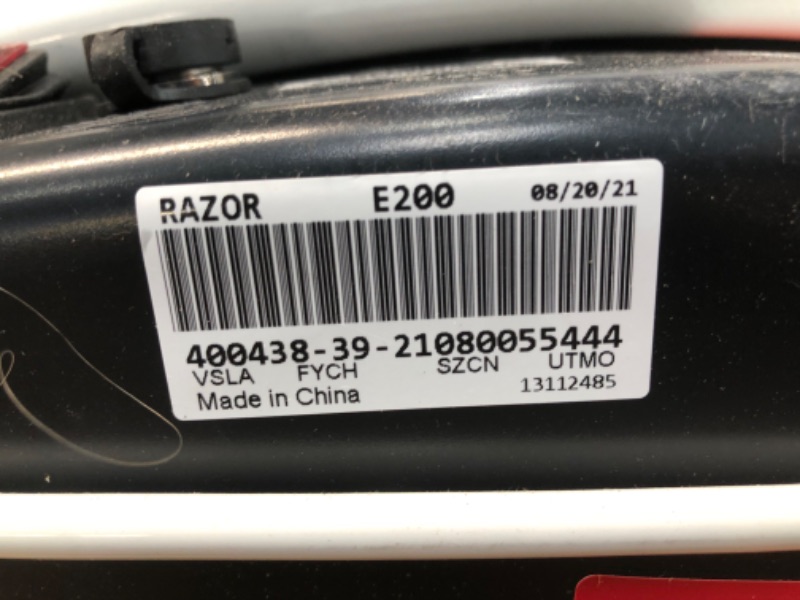 Photo 3 of *UNABLE TO TEST* Razor E200 Electric Scooter - 8" Air-Filled Tires, 200-Watt Motor, Up to 12 mph and 40 min of Ride Time Standing Ride (E200) White