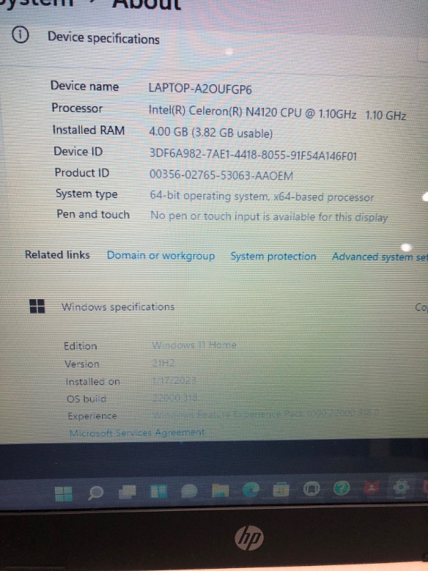 Photo 1 of HP Laptop 14-DQ0054DX 14" Intel Celeron N4120, Intel UHD Graphics 600, 4GB DDR4 RAM, 64GB eMMC Storage, Windows 11 Home in S Mode, Pale Rose 
