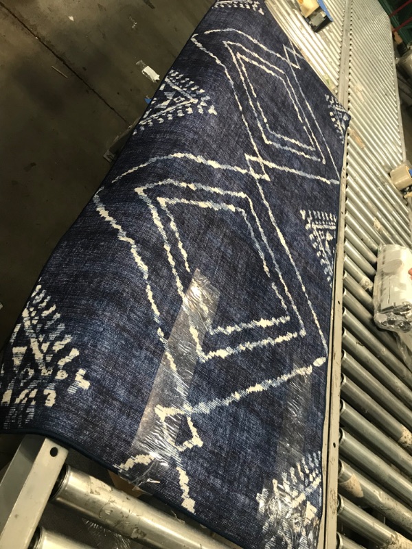 Photo 3 of **used**
ReaLife Machine Washable Rug - Stain Resistant, Non-Shed - Eco-Friendly, Non-Slip, Family & Pet Friendly - Made from Premium Recycled Fibers - Moroccan Diamond - Blue, 2'6" x 6' 2'6" x 6' Moroccan Diamond - Blue