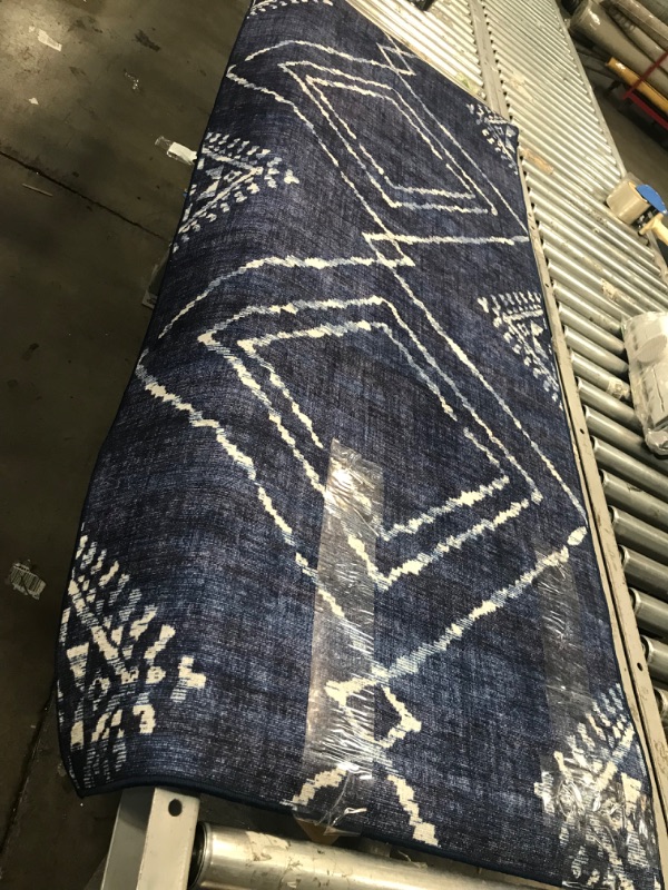 Photo 2 of **used**
ReaLife Machine Washable Rug - Stain Resistant, Non-Shed - Eco-Friendly, Non-Slip, Family & Pet Friendly - Made from Premium Recycled Fibers - Moroccan Diamond - Blue, 2'6" x 6' 2'6" x 6' Moroccan Diamond - Blue