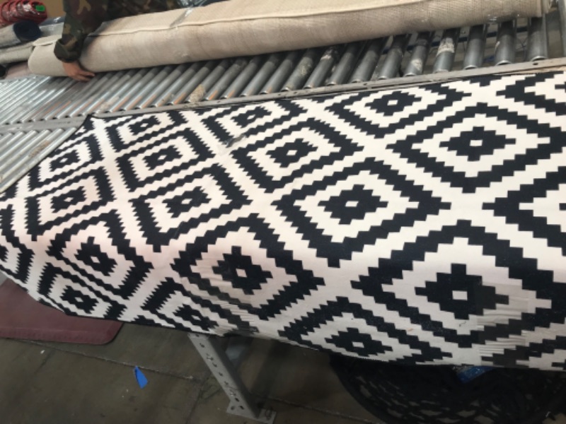 Photo 1 of **used-needs cleaning**
3 x 5 black & white rug, view photos