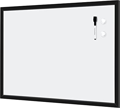 Photo 1 of AMAZON BASICS MAGNETIC DRY ERASE WHITE BOARD, 35 X 23-INCH WHITEBOARD - BLACK WOODEN FRAME 23"X35" MAGNETIC, WOOD FRAME
