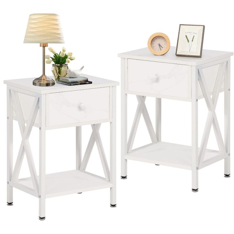 Photo 1 of (PARTS ONLY)VECELO End Table,Modern Night Stand with Drawer& Shelf, Set of 2 Nightstands for Bedroom Living Room Office, 2 PCS, White 2 PCS White