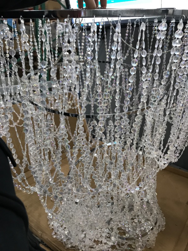 Photo 3 of 4 Tiers Large Wedding Chandelier,Faux Crystal Iridescent Beaded Swag Chandelier, 24" Wide 3 Ft Long,Great idea for Wedding Centerpieces Decorations and Any Event Party Prom Home Decor