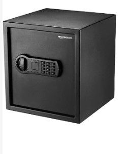 Photo 1 of Amazon Basics Steel Home Security Safe with Programmable Keypad - Valuables - 1.2 Cubic Feet, 13 x 13 x 14.2 Inches, Black 