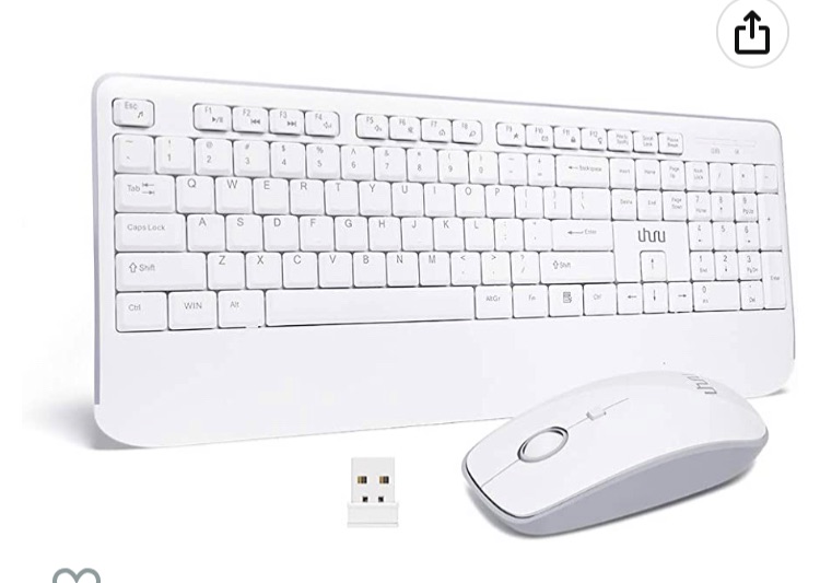 Photo 1 of Wireless Keyboard and Mouse, UHURU 2.4GHz USB Full-Sized Keyboard and Mouse Combo, Wireless Keyboard with Palm Rest, 3 Level Adjustable DPI Mouse, for PC, Laptop, Windows (White