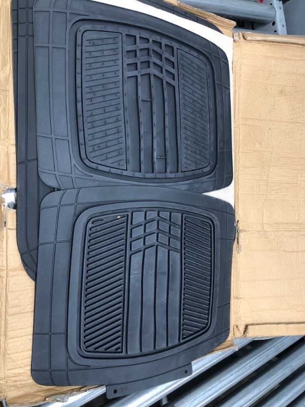 Photo 2 of Motor Trend DualFlex Two-Tone Sport Design All-Weather Rubber Floor Mats for Car, Truck, Van & SUV - Waterproof Front & Rear Liners with Drainage Channels Gray