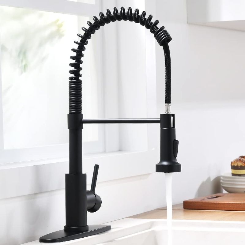 Photo 1 of ****STOCK PHOTO FOR REFERENCE ONLY***Black Kitchen Faucet, Kitchen Faucets with Pull Down Sprayer Matte Black Industrial Stainless Steel Single Handle Single Hole Faucet for Farmhouse Camper Laundry Utility Rv Wet Bar Sinks
