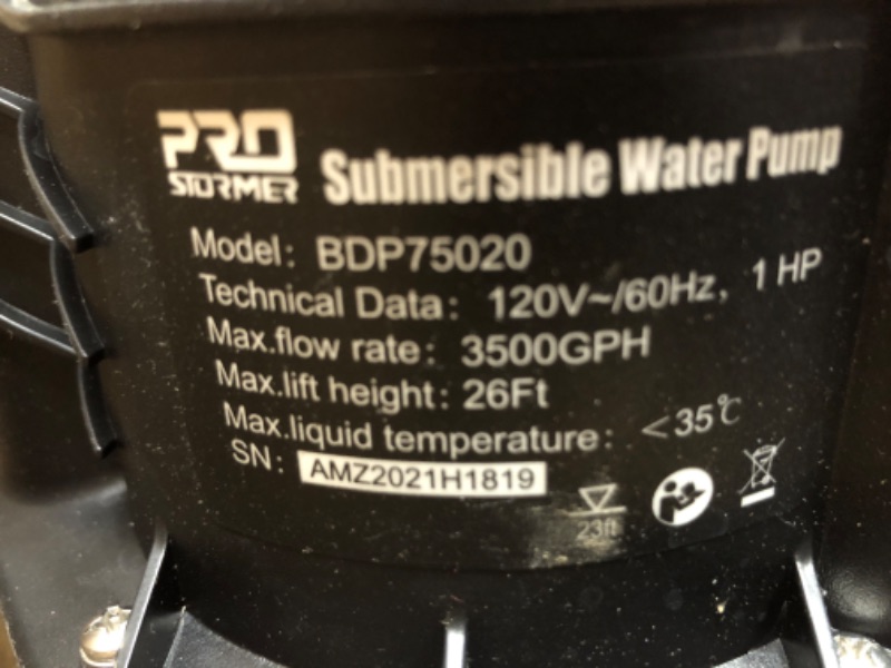 Photo 2 of ****FOR PARTS ONLY, DOES NOT TURN ON*** Sump Pump, Prostormer 3500 GPH 1HP Submersible Clean/Dirty Water Pump with Build-in Float Switch for Pool, Pond, Garden, Flooded Cellar and Irrigation
