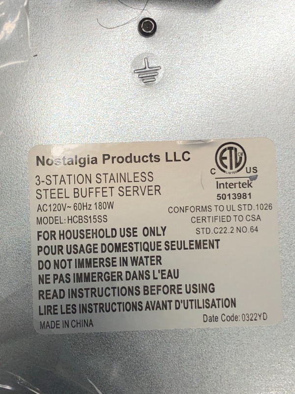 Photo 4 of ****FOR PARTS ONLY DOES NOT TURN ON***HomeCraft HCBS15SS 3-Station 1.5-Quart Stainless Steel Buffet Server Slow Cooker & Warming Tray, Adjustable Temperature, Perfect for Dinner, Appetizers