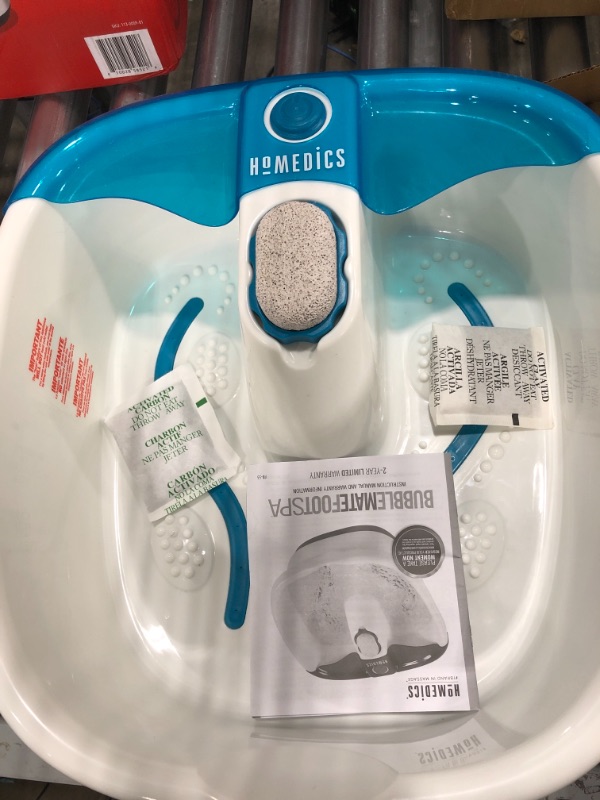 Photo 2 of *** POWERS ON *** HoMedics Bubble Mate Foot Spa, Toe Touch Controlled Foot Bath with Invigorating Bubbles and Splash Proof, Raised Massage nodes and Removable Pumice Stone