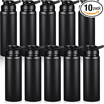 Photo 1 of 10 Pieces Aluminum Water Bottle 24 oz Aluminum Reusable Bottles Lightweight Snap Lid Sports Water Bottle Multipack Easy Carry Leak Proof Travel Bottles for Gym Camping Hiking Outdoor Fishing (Black)