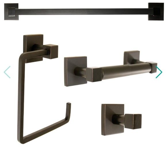 Photo 1 of *Stock Photo for Reference* Bathroom Accessory Set with 24" Center to Center Towel Bar, Towel Ring, Toilet Paper Holder, and Robe Hook
