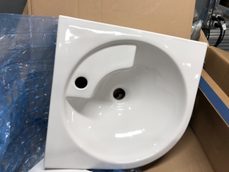 Photo 2 of **faucet sold seperately**
Duravit 448450000 Wall-Mounted corner Sinks, Large, White Large White
21.5" X 18"X18"