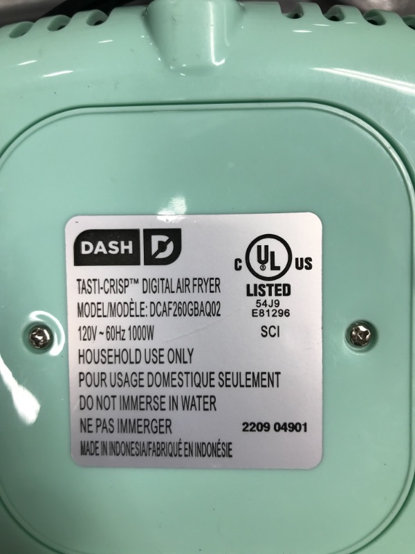 Photo 3 of ***TESTED DOES NOT POWER ON*** DASH Tasti-Crisp™ Digital Air Fryer, 2.6 Quart - Aqua & DMW001AQ Mini Maker for Individual Waffles, Hash Browns, Keto Chaffles with Easy to Clean, Non-Stick Surfaces, 4 Inch, Aqua