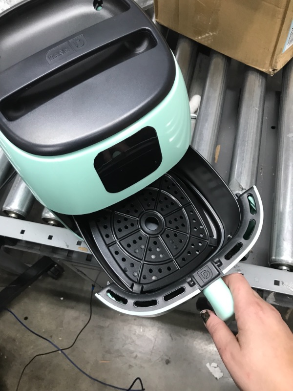 Photo 2 of ***TESTED DOES NOT POWER ON*** DASH Tasti-Crisp™ Digital Air Fryer, 2.6 Quart - Aqua & DMW001AQ Mini Maker for Individual Waffles, Hash Browns, Keto Chaffles with Easy to Clean, Non-Stick Surfaces, 4 Inch, Aqua