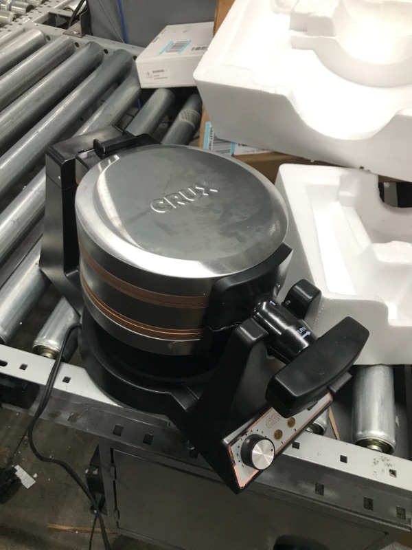 Photo 5 of ***TESTED WORKING*** Crux Double Rotating Belgian Waffle Maker with Nonstick Plates, Stainless Steel Housing & Browning Control, black (14614)