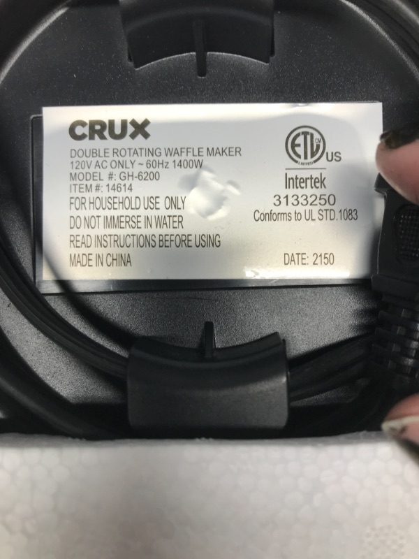 Photo 2 of ***TESTED WORKING*** Crux Double Rotating Belgian Waffle Maker with Nonstick Plates, Stainless Steel Housing & Browning Control, black (14614)