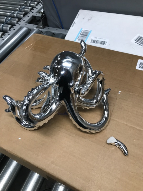 Photo 3 of ***SEE NOTES ABOUT DAMAGE*** Deco 79 Polystone Octopus Sculpture with Long Tentacles and Suctions Detailing, 12" x 7" x 7", Silver