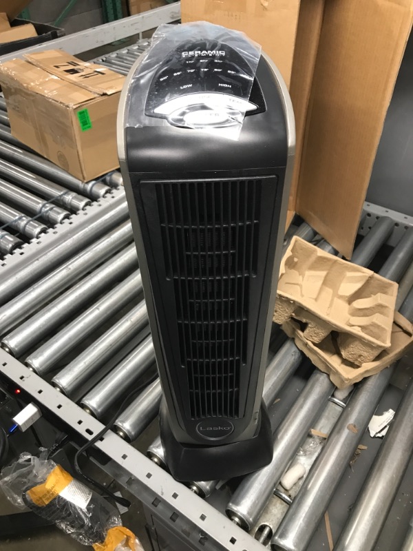 Photo 2 of ***TESTED NOT FUNCTIONAL*** Lasko Oscillating Ceramic Tower Space Heater for Home with Adjustable Thermostat, Timer and Remote Control, 22.5 Inches, Grey/Black, 1500W, 751320