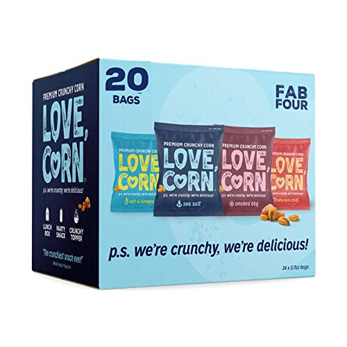 Photo 1 of *Expiries 06/2023* LOVE CORN Sea Salt, BBQ, Salt & Vinegar, Habanero | Delicious Crunchy Corn Snack | Fab Four Variety Pack | 0.7oz x20 bags (5 bags all flavors) | Non-GMO, Gluten-Free, Plant Based, Low-Sugar…
