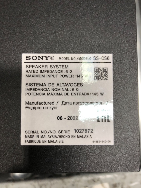Photo 2 of *Unable to Test* Sony SSCS8 2-Way 3-Driver Center Channel Speaker - Black, 4 Bookshelf Speaker System