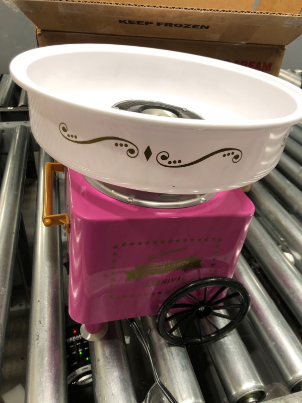 Photo 3 of *Tested/Missing Parts-See Photo* Nostalgia Retro Countertop Cotton Candy Machine, Vintage Candy Maker Includes 2 Reusable Cones & Scoop, Pink