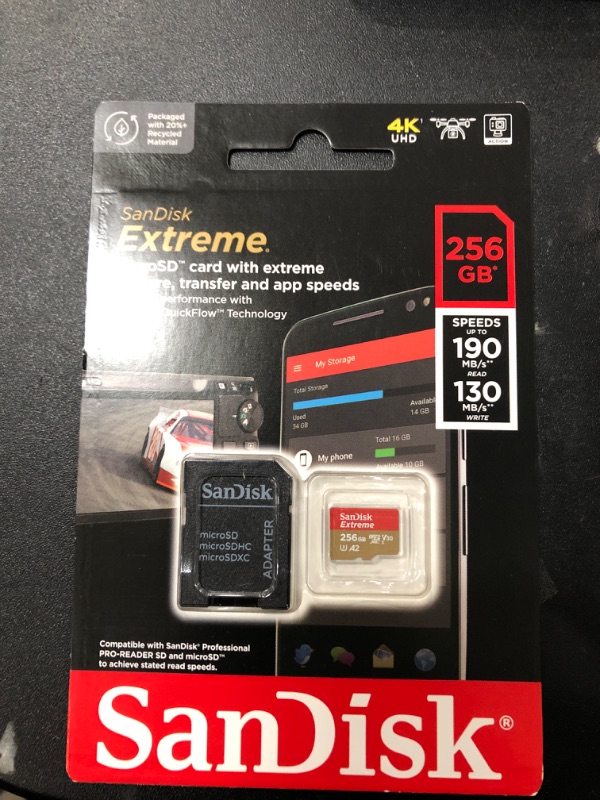 Photo 2 of SanDisk 256GB Extreme microSDXC UHS-I Memory Card with Adapter 