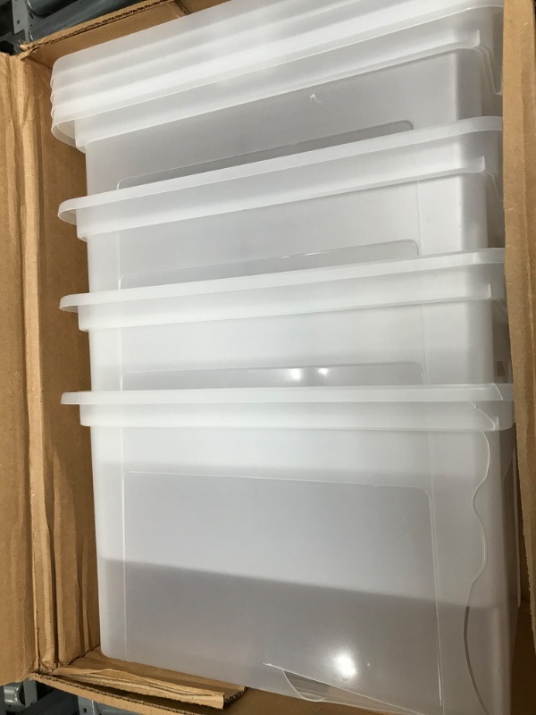 Photo 2 of *1 BIN BROKEN8 RIS USA Letter/Legal File Tote Box, BPA-Free Storage Bin Tote Organizer with Durable and Secure Latching Lid, Stackable and Nestable, 4 Pack, Crystal Clear 4 Pack - Cristal Clear