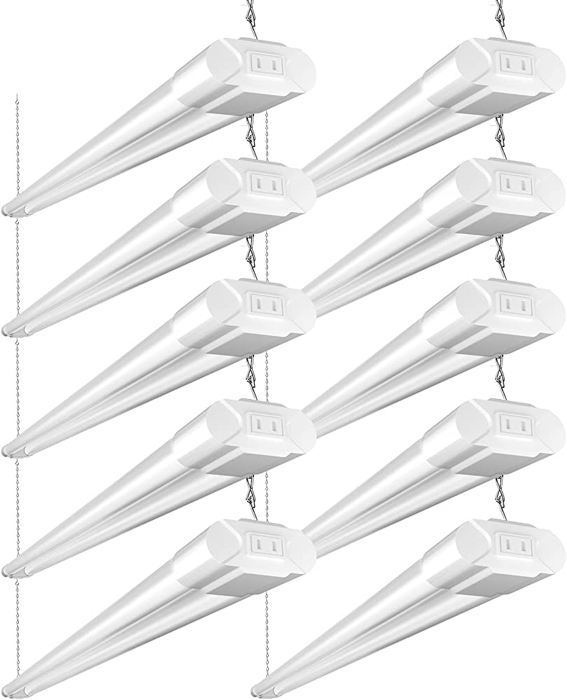 Photo 1 of BBOUNDER 10 Pack Linkable LED Utility Shop Light, 4400 LM, 6500K Cool Daylight, 4 FT, 48 Inch Integrated Fixture for Garage, 40W Equivalent 250W, Surface + Suspension Mount, White