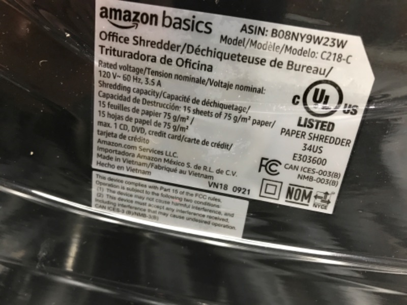 Photo 3 of Amazon Basics 15-Sheet Cross Cut Paper Shredder and Credit Card CD Shredder with 6 Gallon Bin 15 Sheet - new model Shredder