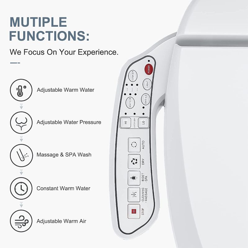 Photo 4 of  Elongated Smart Toilet Seat, Unlimited Warm Water, Vortex Wash, Electronic Heated,Warm Air Dryer,Bidet Seat,Rear and Front Wash, LED Light, Need Electrical, White
Visit the ZMJH Store