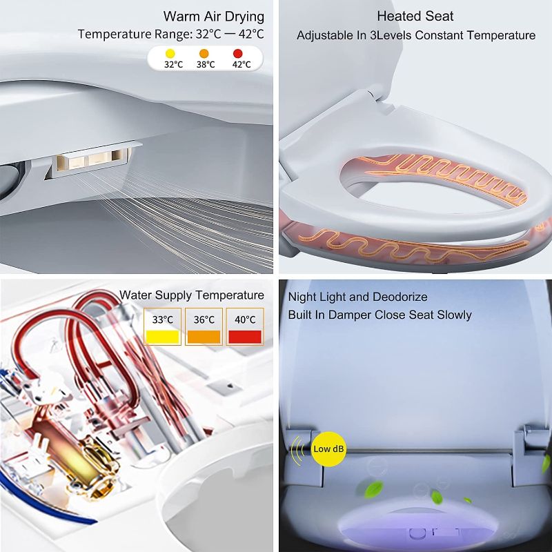 Photo 5 of  Elongated Smart Toilet Seat, Unlimited Warm Water, Vortex Wash, Electronic Heated,Warm Air Dryer,Bidet Seat,Rear and Front Wash, LED Light, Need Electrical, White
Visit the ZMJH Store