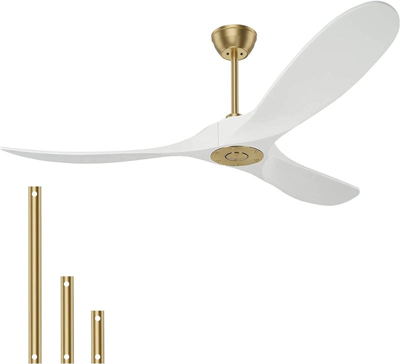 Photo 1 of 
Obabala White Ceiling Fan No Light,Outdoor/Indoor Ceiling Fan with Remote Control, 52" Fan with 3 White Damp Wood Blades, Reversible DC Motor Quiet Energy Saving, Exterior, Gold